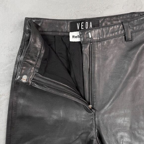 Veda x Reformation Black Lamb Leather High Waisted Cropped Pants Fit 25 x 25 - Picture 3 of 6